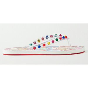 Christian Louboutin Loubi Flip Spikes Donna Flat Multi Thong Flip Flop Sandal 35